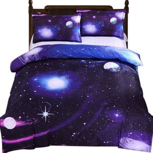 3D Galaxy Beddengoed Dekbedovertrek Enkele Omkeerbare Purple Star Galaxy Microfiber Beddengoed Quilt Rits Stropdas Kind Tiener Meisje