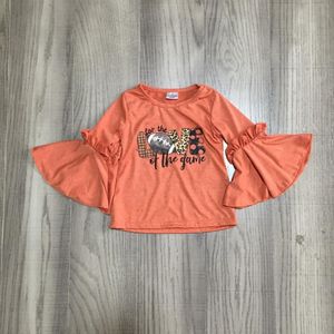 Girlymax Fall/Winter Oranje Thanksgiving Voetbal Baby Meisjes Boutique T-shirt Kleding Flare Mouwen Katoenen Top Kinderen Raglans