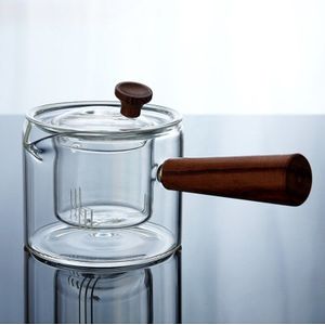 450 ml Transparant hittebestendig glas koffie pot Chinese Kung Fu theepot Ingebouwde glas thee lek Effen hout grip melkkan