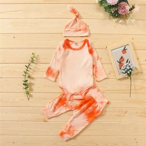 0-24M Baby Kleding Pasgeboren Baby Meisje Jongen Tie Dye Geribbelde Outfit Set Lange Mouwen Bodysuit Broek hoed 3Pcs