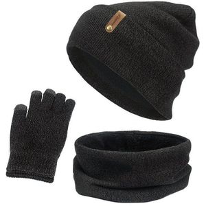3Pcs Skullies Beanie Muts Sjaal Handschoenen Voor Mannen En Vrouwen Winter Outdoor Warme Dikke Mutsen Cap Met Voering ring Sjaals Set