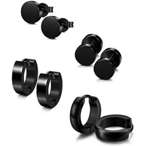 H: hyde 4 Paar/set Unisex Zwarte Kleur Rvs Piercing Oorbellen Voor Vrouwen Mannen Punk Gothic Barbell Oorbellen Sieraden Bijoux