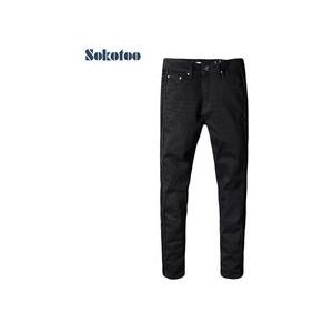 Sokotoo mannen zwart glanzend patchwork stretch denim slim skinny jeans Plus size potlood broek