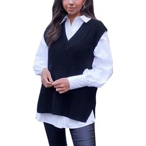 Vrouwen Herfst Wilde Effen Kleur Trui Mouwloze V-hals Soft Comfort Losse Rib Gebreide Vest Voor Dames Dagelijks Streetwear