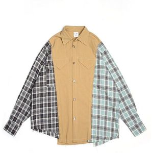 Patchwork Plaid Shirts Harajuku Tartan Shirts Oversized Mannen Vrouwen Onregelmatige Cut Patch Shirt Hiphop Streetwear Urban Kleding