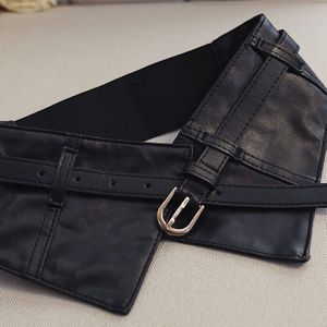 Mode Vrouwen Peplum Brede PU Elastische Riemen Slim Corset Black Faux Leather Dress Taille Riem Buikband Gordel Pin Gesp Riemen