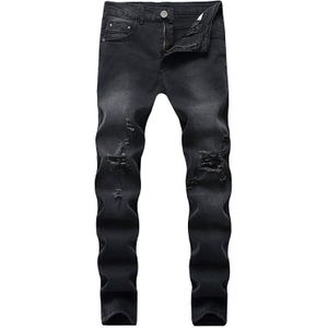Mannen Zwarte Kleine Voeten Stretch Ripped Casual Jeans Jeans Slim-Fit Skinny Gewassen Broek Plus Size