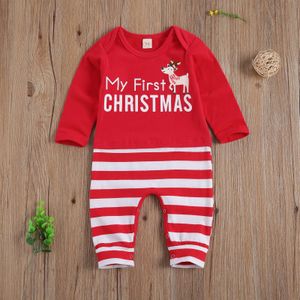 Pasgeboren Kid Baby Meisjes Jongens Kerst Jumpsuit Ronde Hals Cartoon Gedrukt Streep Lange Romper Overall Katoenen Kleding