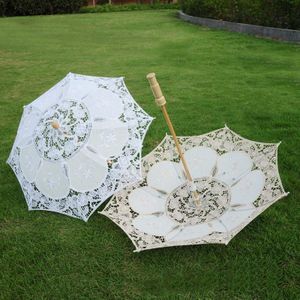 Vintage Kant Paraplu Parasol Parasol voor Bruiloft Decoratie Fotografie Wit Beige Kant Zonnescherm