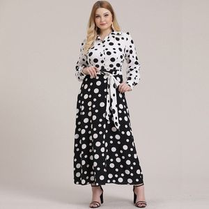 5XL Plus Size Jurk Vrouwen Herfst Lange Mouwen Polka Dot Print Shirt Jurk Wit En Zwart Contrast Kleur Maxi lange Jurken