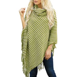 Zwart Wit Gestreepte Coltrui Mantel Trui Poncho en Capes Lange Womens Fringe Gebreide Dames Batwing Mouw Chaqueta Mujer