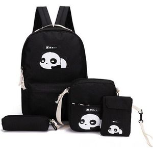 Vrouwelijke Grote Capaciteit Canvas Schouder Schooltassen Rugzak 4 Stks/set Vrouwen Leuke Panda Print Rugzakken Meisjes Mochila