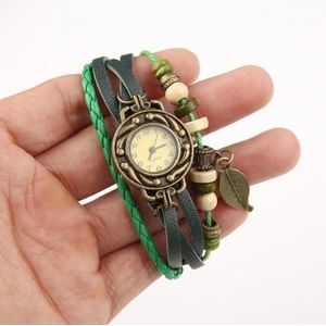 Vrouwen Retro Armband Horloge Mode Boom Blad Hanger Faux Multilayer Armband Sieraden Decoratie Quartz Watchreloj Mujer
