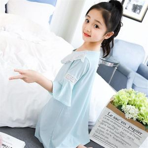 Kinderen Night Jurk Zomer Korte Mouw Zoete Kant Baby Meisje Nachtjapon Kinderen Pyjama Kleding Voor 4 5 6 7 8 9 10 11 12 Jaar