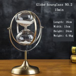 30Min Roterende Globe Zandloper Metalen Base Timer Woondecoratie Globe Zandloper Wit Zand Retro Desktop Ornament