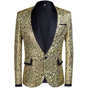 Pyjtrl Mannelijke Shawl Revers Goud Zilver Jacquard Schaal Patroon Slim Fit Blazer Hombre Jasje Mannen Wedding Bruidegom Zangers Kostuum