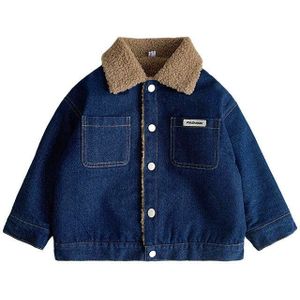 Herfst Winter Mode Alle-Match Kids Denim Jasje 2022 Lamswol Patchwork Solid Jongens Denim Jas Dikker Warme Kinderen jas
