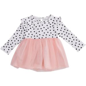 Baby Meisjes Stijlvolle Jurk Lange Mouwen Prinses Jurk Een Stuk Voor Meisjes Lente Herfst Harten Print Jurk Geribbelde Gown 0-24M