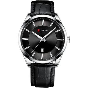Casual Horloges Klok Curren Mannen Luxe Horloge Eenvoudige Quartz Horloge Met Lederen Mannelijke Horloges Zwart