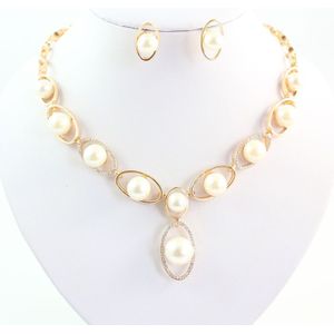 Trendy Sieraden Set Bruiloft Accessoires Goud Zilver Crystal Oorbellen Parel Sieraden Set Vrouwen Ketting Party Set 2 Kleuren