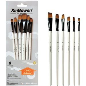 Ezone 6 Stuks Kwast Set Platte/Ronde/Schuin/Haak Lijn Borstels Aquarel Olieverf Beginner Art schrijven Pen Voor Schilder