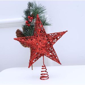 20Cm Ster Boom Topper 5 Wees Glitter Treetop Shiny Kerstboom Ornament Voor Home Party (Rood)