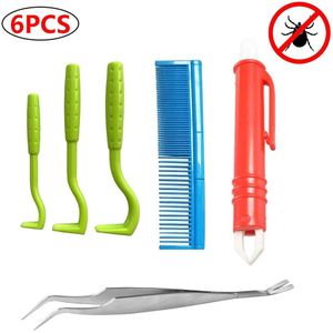 6 Pcs/Kit Tick Remover Tool Set Tick Haak Rvs Tick Tang Voor Honden Katten Vlooien Kam