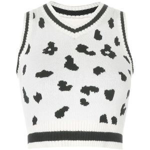 Koe Print Mouwloze Trui Vest School Koreaanse Sweet V-hals Vrouw Truien Y2k Top Jumper Truien Chalecos Mujer