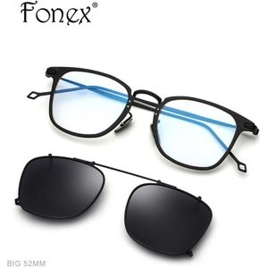 FONEX Pure Titanium Brilmontuur Mannen Clip op Gepolariseerde Zonnebril Recept Zonnebril voor Vrouwen Vierkante Optische Brillen 503