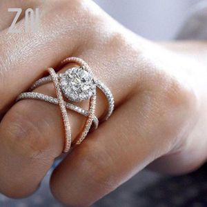 Zn Luxe Cross - Cut Crystal Trouwringen Voor Vrouwen Rose Goud Zirkoon Engagement Ringen Sieraden Party