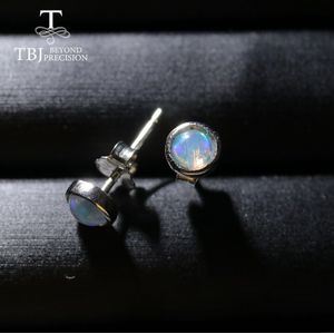 Tbj, eenvoudige Opal Earring Ronde 4 Mm Natuurlijke Ethiopië Opaal Edelsteen Sieraden 925 Sterling Zilver Voor Meisjes Dochter Leuk Cadeau