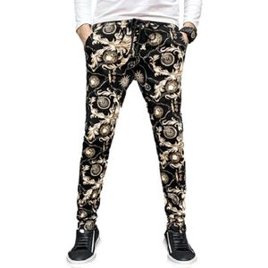 Herfst mannen Casual Elastische taille Broek Bloemen Bloem Print Slim Fit Koord Gesloten Joggers Lange Broek