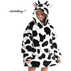 Kinderen Homewear Regenboog Eenhoorn Oversized Hoodie Sweatshirt Outdoor Pluche Fleece Sherpa Deken Meisje Nachtkleding Height120-160cm