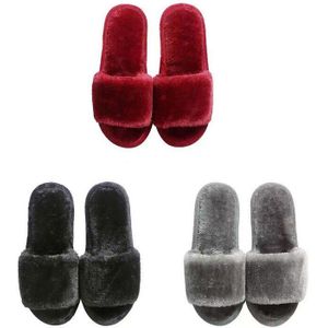 Winter Vrouwen Huis Slippers Faux Fur Warme Schoenen Vrouw Slip Op Flats Vrouwelijke Slides Zwart Roze Cozy Home Harige slippers