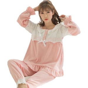 Zoete Roze Katoenen Patchwork Kant Moederschap Verpleging Nachtkleding Set Borstvoeding Pyjama Voor Zwangere Vrouwen Leuke Losse Zwangerschap