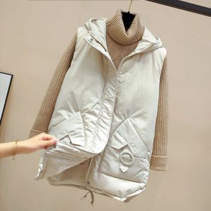 Vrouwen Winter Herfst Dikke Warme Mouwloze Vest Vrouwelijke Hooded Kraag Katoen Vesten Dames Koord Casual Donsjack Z217