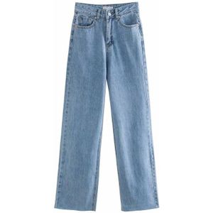 Tangada Vrouwen Hoge Taille Overlengte Jeans Broek Broek Zakken Rits Vrouwelijke Denim Broek 4M521