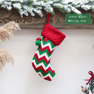 Vrolijk Kerstfeest Xmas Kinderen Snoep Zak Sokken Decoratie Sneeuwvlok Golvende Strepen Hanger Bags Houders Ornamenten Kous