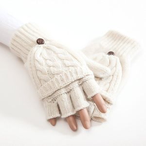 Vrouwen Handwarmer Flip Zachte Half Vinger Wanten Handschoenen Gebreide Thicken Kunstmatige Wol Thermische Herfst Winter 1 Paar