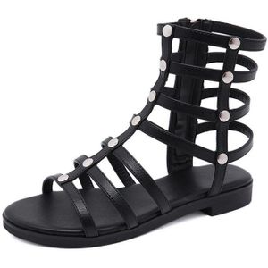 Gdgydh Zomer Sandalen Voor Vrouwen Gladiator Platte Hakken Cut-Out Hollow Gesp Sandalen Schoenen Vrouwelijke Zwarte Rits Rome stijl