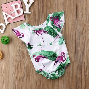 Ruches Kraag Mouwloze Flamingo Print Bikini Een Stuk Badpak Badmode Voor Peuter Meisje