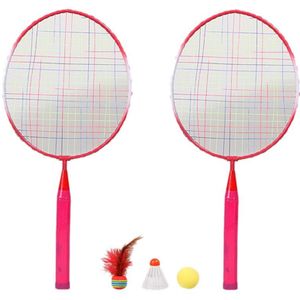 -2 Spelers Badminton Racket Bal, draagbare Gekleurde Plaid Duurzaam Nylon Legering Badminton Racket 3 Ballen Voor Kinderen Training