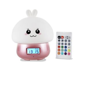 Rabbit Alarm Clock Recorder Press Lamp Remote Control RGB LED Night Light USB Silicone Bunny Lamp Children Baby