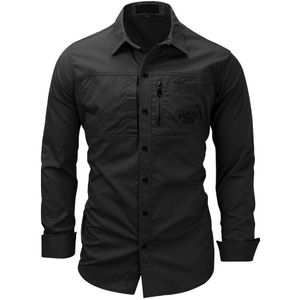 Lente Herfst Mannen Shirt Lange Mouw Effen Kleur Revers Rits Shirt Outdoor Casual Shirt Grote Maat