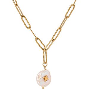 Yhpup Elegante Natuurlijke Zoetwater Parel North Star Collier Joyería Acero Inoxidable Mujer Gouden Mode Choker Ketting