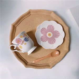 Handvat Vintage Stijl Espresso Cups Porselein Thuis Bloem Koffie Kop Schotel Creatieve Koffie Kopjes Keuken Eetkamer Bar EF50CC