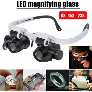 Lychee Vergrootglas met LED-licht handsfree hoofdband verlicht,1x tot 3,5x zoom met 6 afneembare lenzen, op het hoofd gemonteerde vergrootglazen met