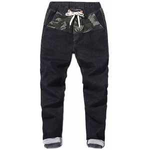 Mannen Camouflage patchwork Stretch Slim Jeans Katoen Mannelijke zwarte Elastische taille Katoen Toevallige Denim Broek Plus Size 7XL