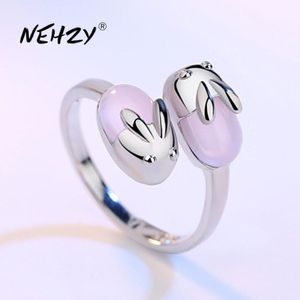 Nehzy 925 Sterling Zilveren Sieraden Open Ring Vrouw Retro Eenvoudige Leuke Bunny Size Verstelbare Zilveren Ring