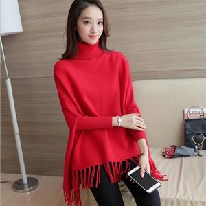 Moederschap Trui Womens Trui Mantel Haak Knit Batwing Wrap Fringe Hoge Kraag Batwing Kwasten Poncho Cape Winter Knit